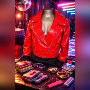 Bold Red Faux Leather Biker Jacket – Y2K / 90s Rock Style – Why Dress